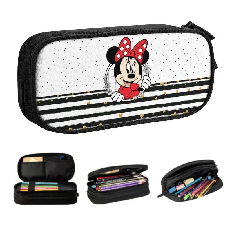 estojos de lapis personalizados minnie mouse e polkadot escola bolsa de lapis de grande capacidade bolsa para meninos e meninas 01