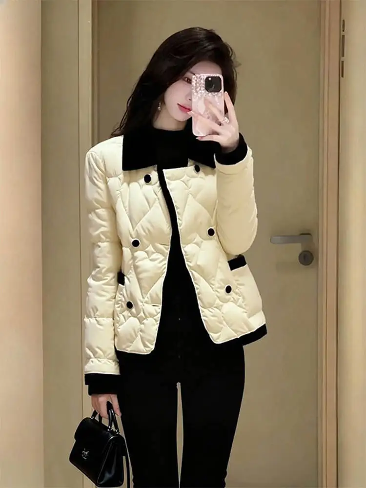 

Утепленная белая хлопковая стеганая куртка-пуховик в корейском стиле для зимы, прямого кроя, для повседневной носки