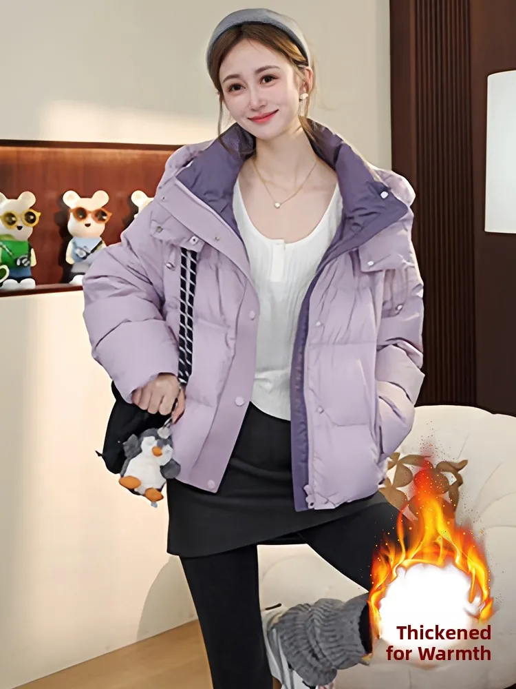 

Warmth Fce Lined Thiened ort Coat Women's Commuter Sle Korean Version Winter Jaet Slimming Top Cotton Blend