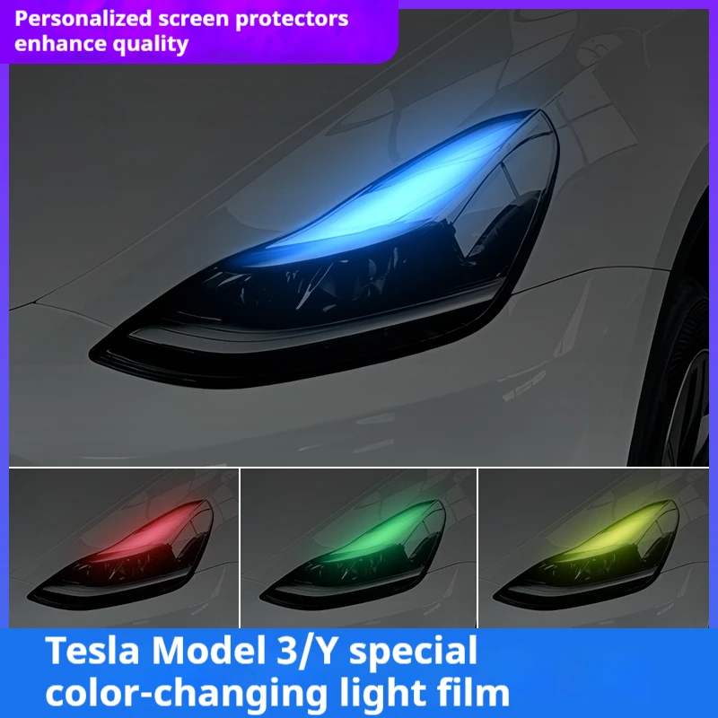 ل تسلا Model3 Y المصباح تغيير لون فيلم النهار تشغيل ضوء المضادة للخدش واقية ديكور فيلم ملحقات السيارة