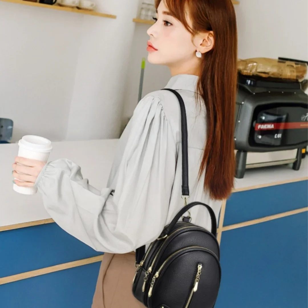 حقيبة ظهر نسائية ذات سعة كبيرة من جلد البولي يوريثان، حقيبة ظهر صغيرة للسفر