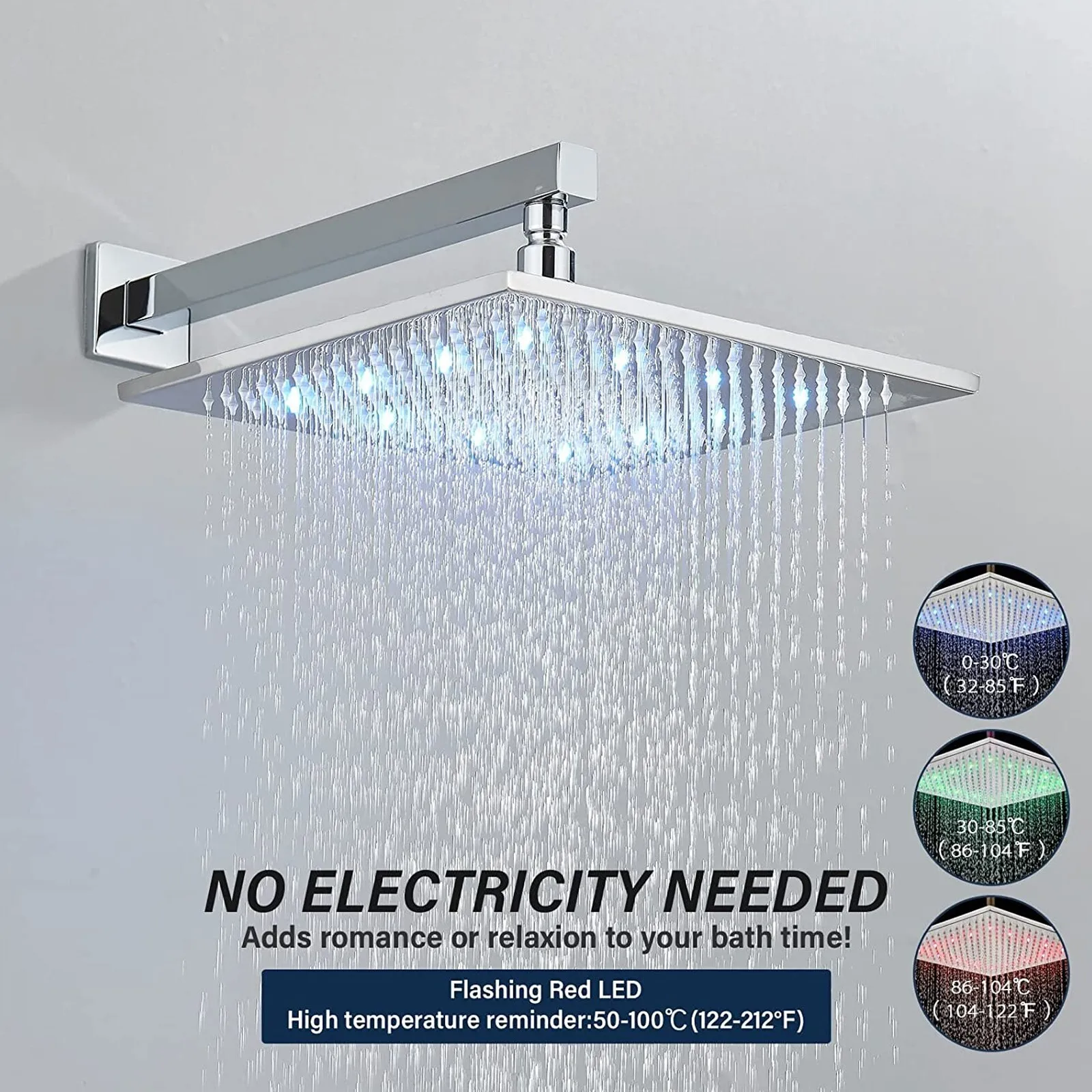 Chrome LED Shower Faucet Set w/Valve 12" Rain Shower Head Combo Tub Spout System