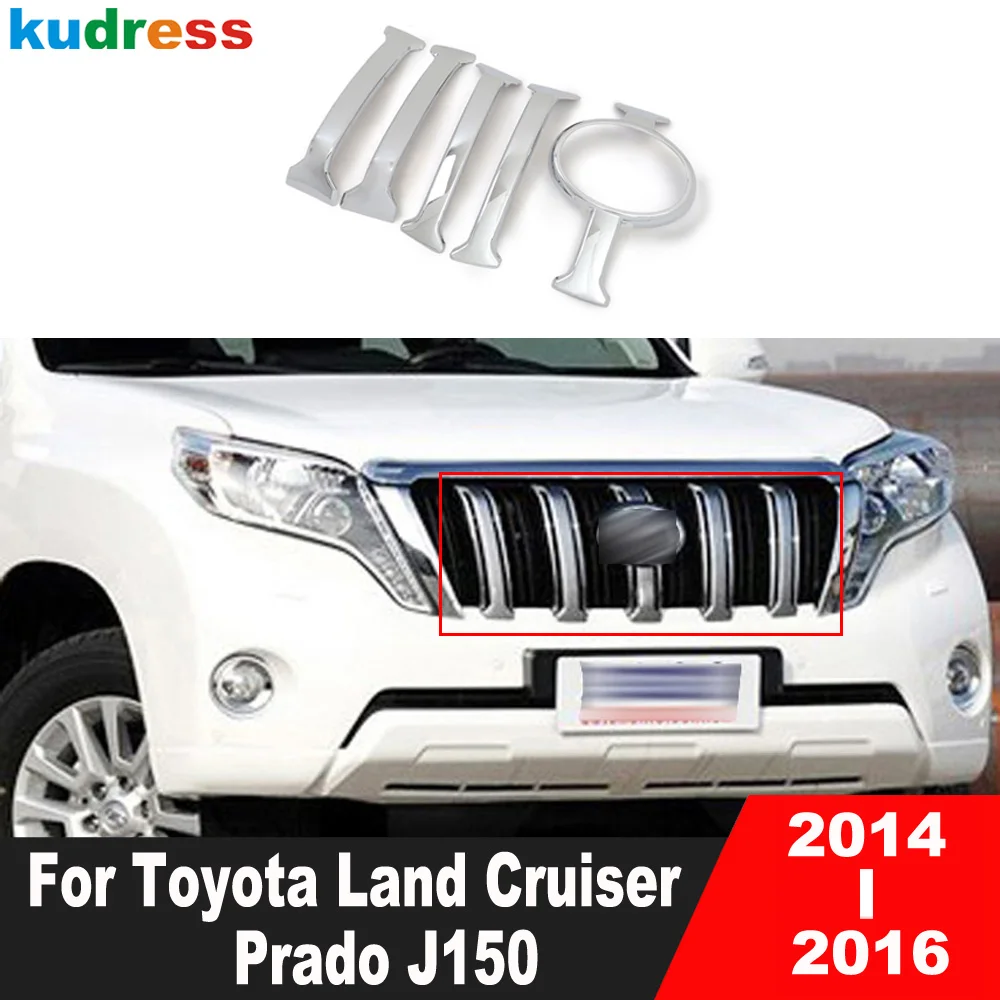 Front Center Grill Grille Cover Trim For Toyota Land Cruiser Prado J150 2014 2015 2016 Chrome Car Racing Grills Molding Strips