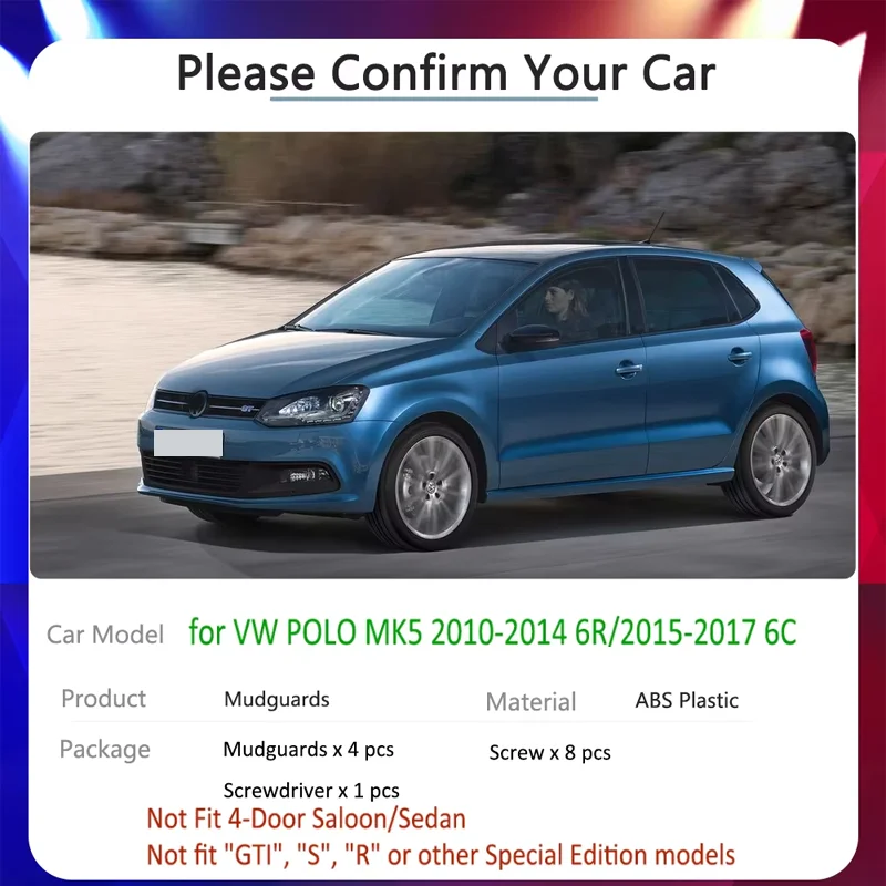 Car Mudflaps Mudguard Fender for Volkswagen VW Polo 6R 6C 2010~2017 2014 2015 2016 Mud Splash flap Guards Car Accessories Goods