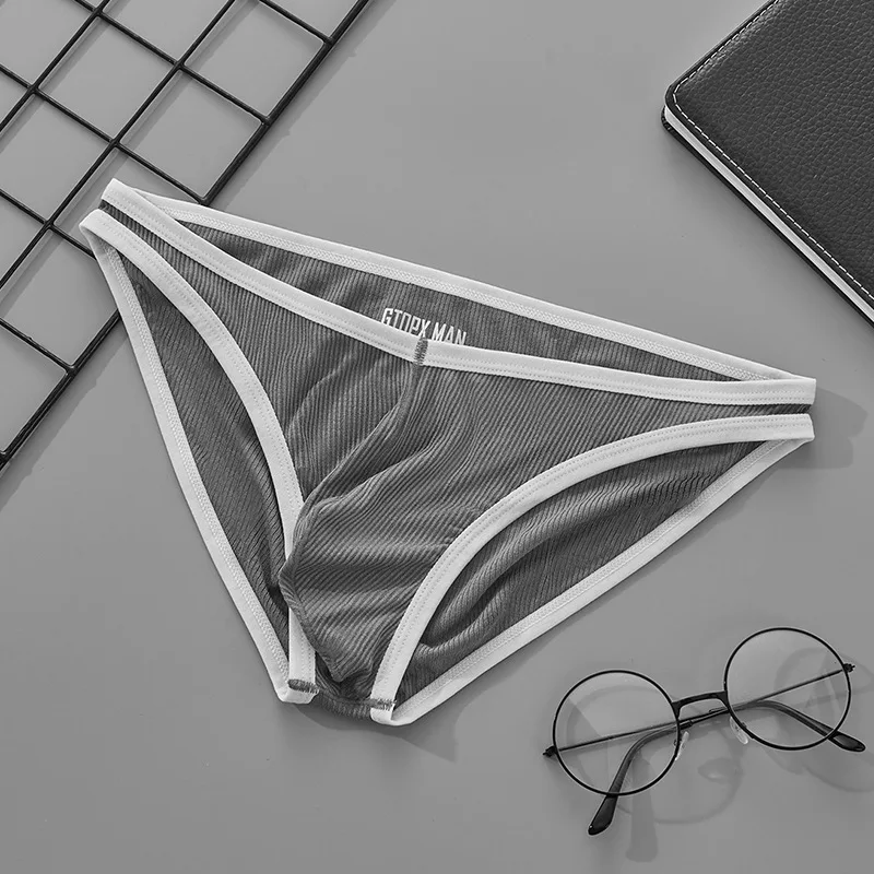 Men\'s V-shaped Waistband Single Layer Panties Gays U Convex Pouch Brief Thread Underpants Youth Low Waisted Breathable Underwear