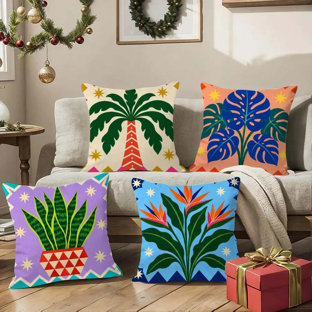 Monstera Palm Cactus Cushion Cover Square Decorative Sofa Pillow Case Bedroom Living Room Home Decor Gift