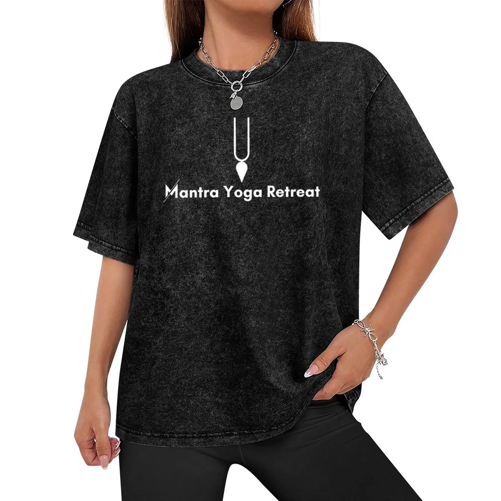 เสื้อยืดโยคะ Retreat_white Mantra ไซส์ใหญ่เสื้อผ้าฮิปปี้สำหรับบุรุษ