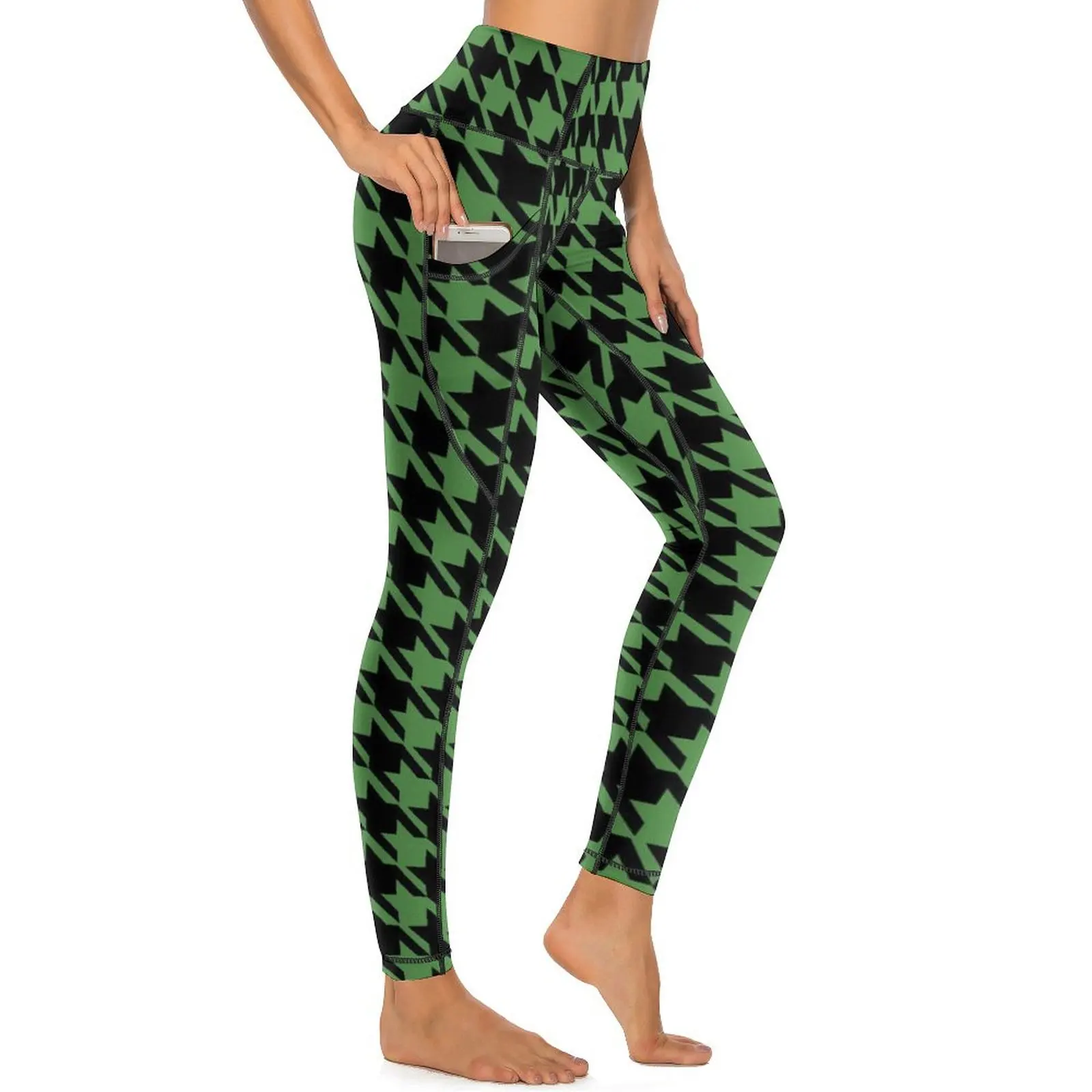 Houndstooth Leggings Sexy Black And Green Fitness Running Yoga Pants Push Up Quick-Dry Sports Tights Breathable Design Leggins