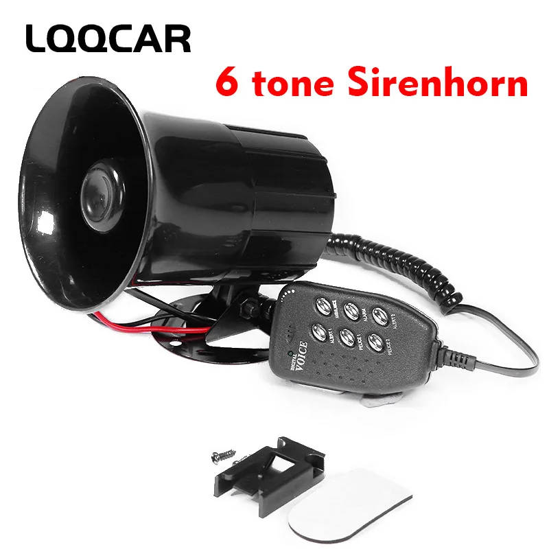 Car Siren Speaker Air Horn 125DB Loud 6 Sounds Alarm Claxon 12V for Auto Motorcycle Boat Megaphone with MIC Digital Voice