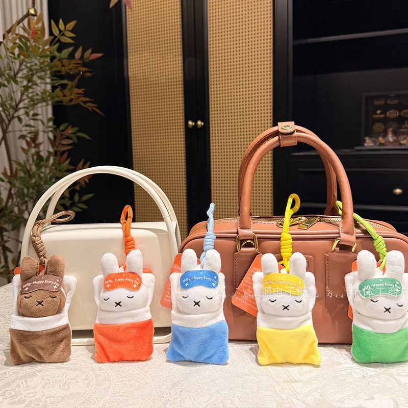 Cute Sleep Miffy Plush Keychain Cartoon Rabbit Anime Peripherals Kawaii Plush Stuffed Doll Car Backpack Decoration Friend Gift