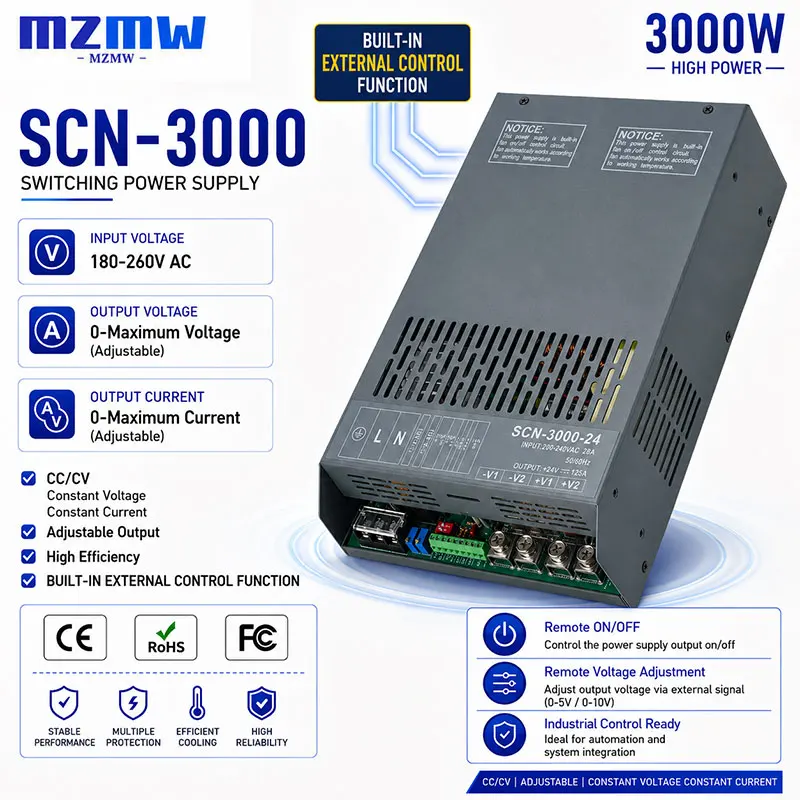 MZMW SCN-3000 3000W Adjustable Switching Power Supply External Control Remote ON/OFF AC 180-264V DC CC CV Industrial PLC SMPS CE