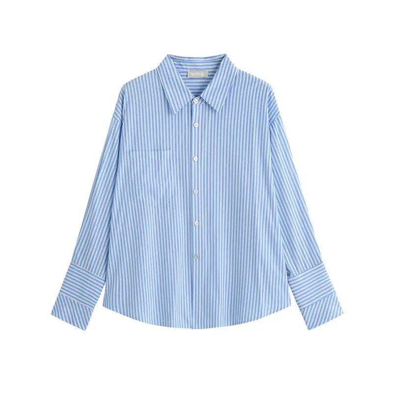 Women\'s New Fashion Vintage Striped Long Sleeve Shirt Female Clothing All-match Casual Buttons Turn-down Collar Loose Blouse