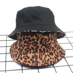 Bucket-Hat Leopard Print Hunting Cap Double Sided Trend Women Foldable Suncreen Basin Chapeau Men Ladies Fisherman Hat