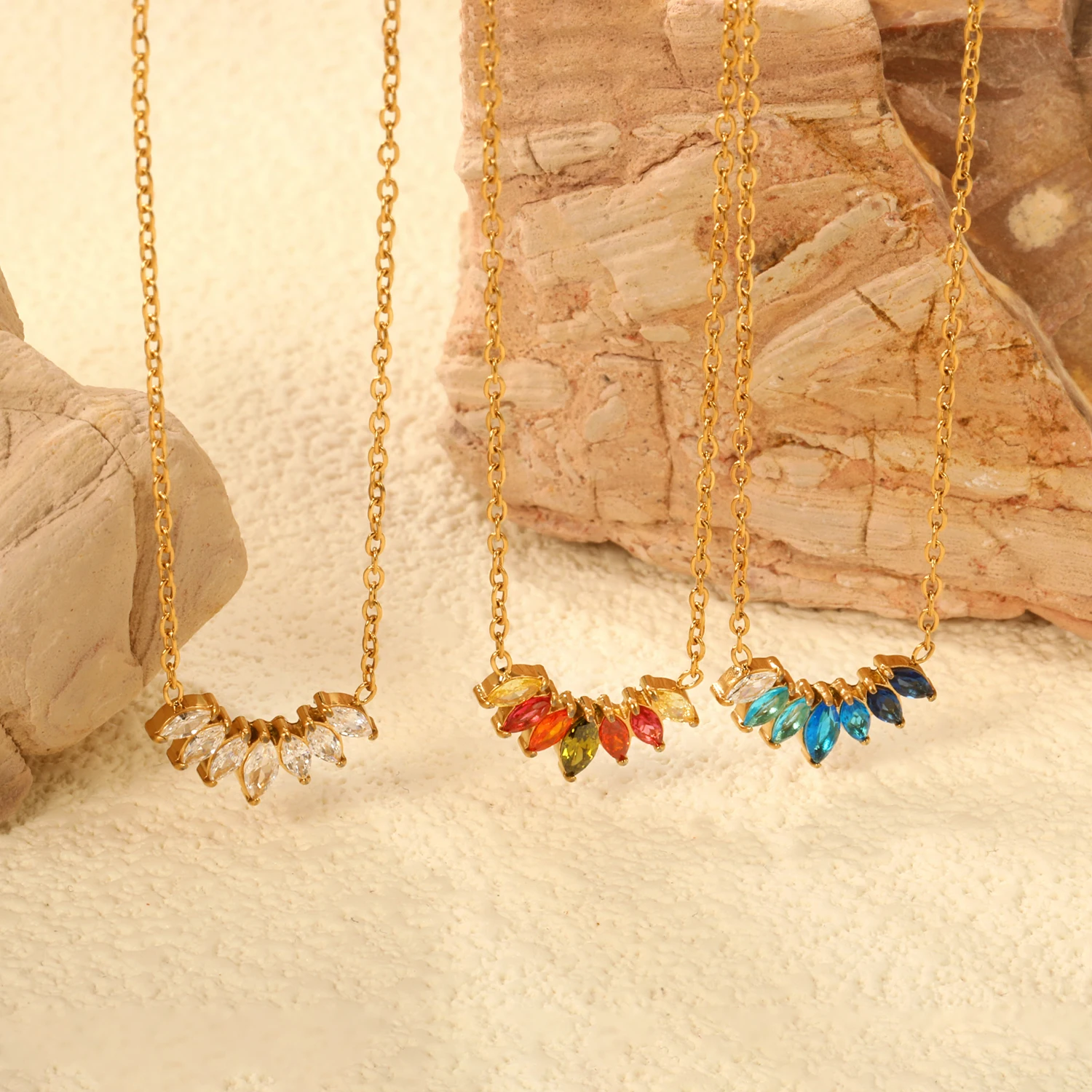 ASONSTEEL Prachtige Kleurrijke Zirconia Hanger Ketting Stud Oorbel Roestvrij Staal Voor Vrouwen Sieraden Mode Accessoires