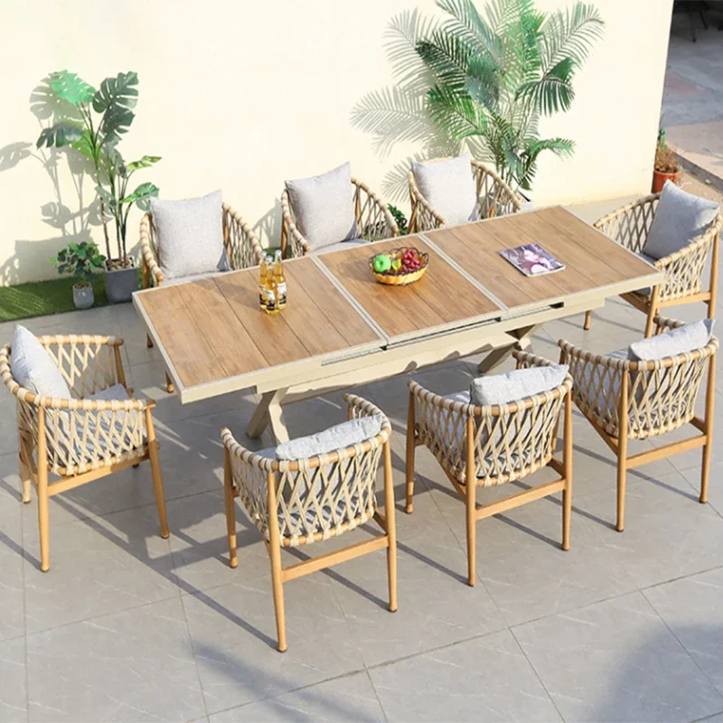 Weaving Rope Bistro Table And Chairs Outdoor Luxury Dining Table Set Outside Patio Furniture Set