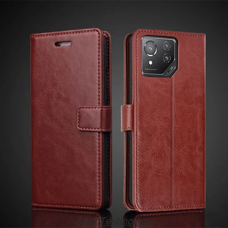حافظة حامل البطاقة لهاتف ASUS ROG Phone 8 Pro / ROG8 Pro Pu حافظة جلدية قابلة للطي محفظة ريترو حافظة هاتف Business Fundas Coque