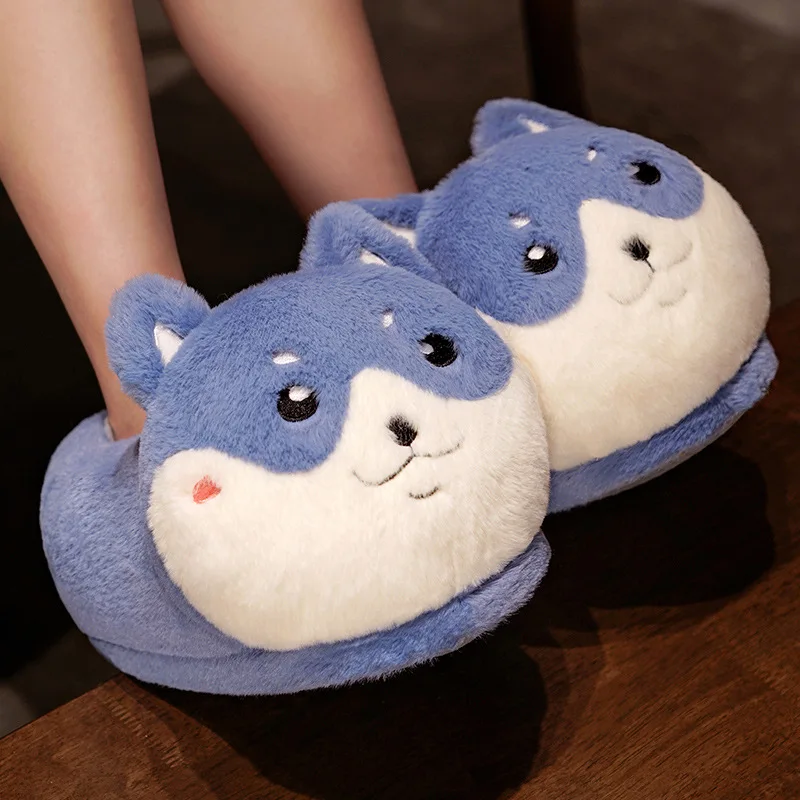 Cute Cartoon Slippers Women Men Winter Home Indoor Shoes Soft Sole Warm Plush Girls Boys Shark Husky Duck Funny Footwear