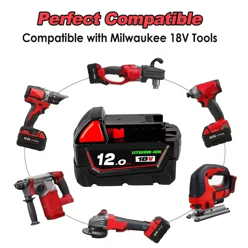 Rechargeable Batteries For Milwaukee M18B5 XC Lithium ION Battery 18V 12000mAh battery charger For Milwaukee M18 12V~18V