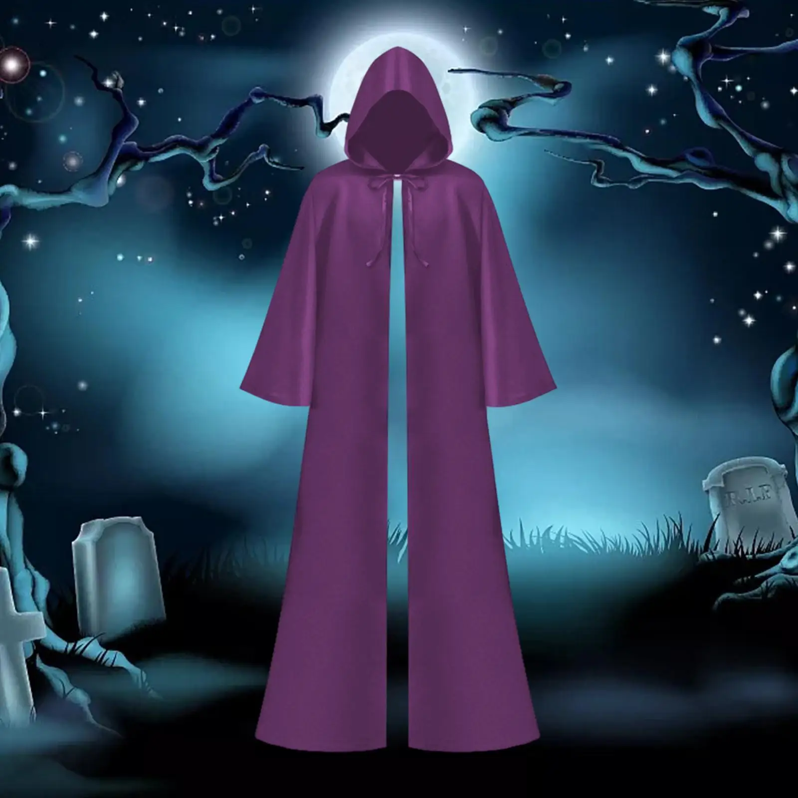 Halloween Hooded Cloak Cosplay Cape Full Length Witch Costume Long Hooded Cloak Robe for Vintage Gathering Carnival