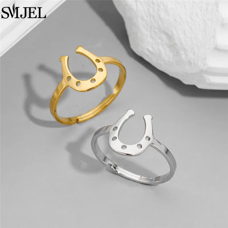 Simple U Shaped Stainless Steel Rings for Women Punk Horseshoe Geometric Finger Ring Fashion Jewelry Lucky Birthday Gifts