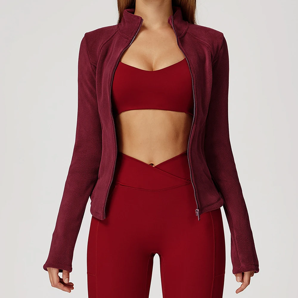 

Winter Warm Jacket Women's Velvet Yoga Long Sleeved Yoga Shirt Outdoor Running Coat Single Piece Top Gym Push Up Workout Wear