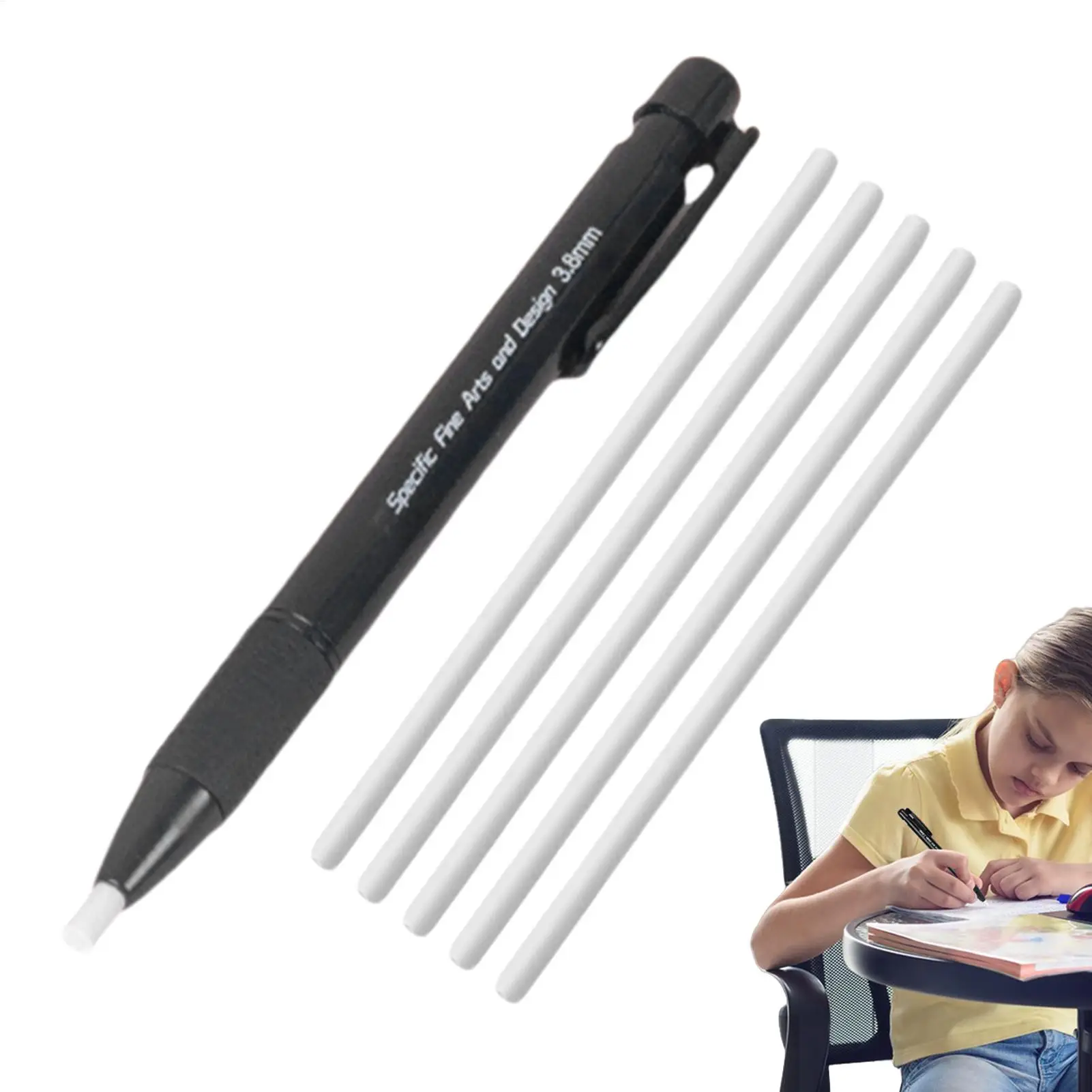 Eraser Stick Mechanical Erasing Pencil Retractable Eraser Pen 3.8mm Thin Tip with 5 Refills for Artists Drafting Drawing Work