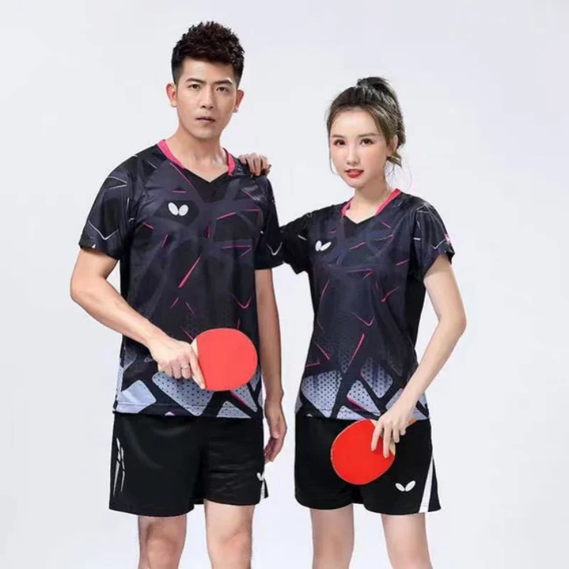 T-shirt de tennis de table personnalisé pour hommes et femmes, séchage rapide, respirant, léger, col en V, T-shirt d'équipe de badminton, motif personnalisé