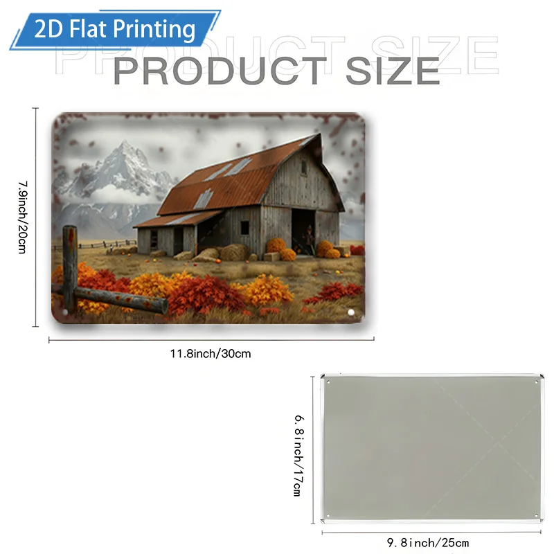 1pc 8x12inch Metal Sign Rustic Barn with Mountain View Metal Sign, Vintage Farmhouse Decor Art