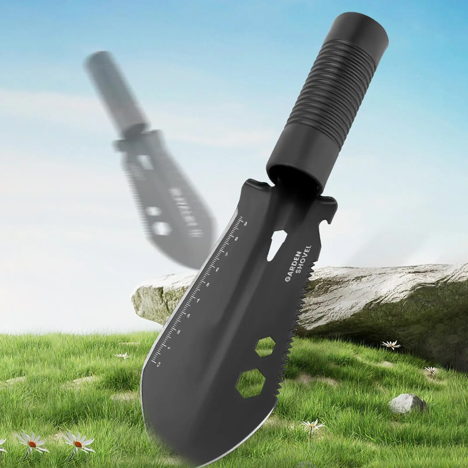 Survival Shovel 7 in 1 Multi-Function Entrenching Tool Heavy Duty Folding Spade with Pickaxe for Camping Emergency Gardening