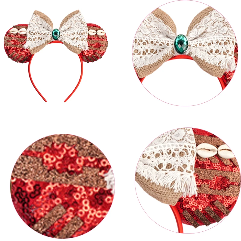 Cute Moana Ears Headbands For Kids Hook Bow Maui Hair Accessories Women Frangipani Flowers Hairband Girl Spiral Conch Headwear view 2