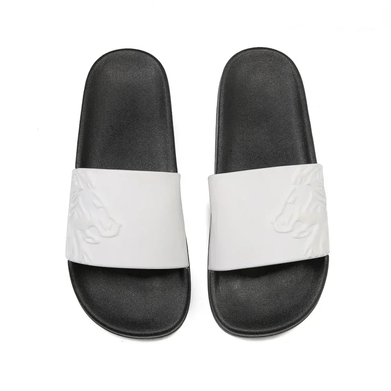 Summer Men Wear Non-slip Embossed Trend One-word Slippers European and American Street Fashion Comfortable Beach Slippers