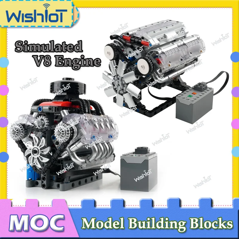 

V8 Cylinder Engine Model MOC Building Block Kit 10088 /10171 With Battery Box + Motor Drive Decorative Bricks DIY Toys Boys Gift
