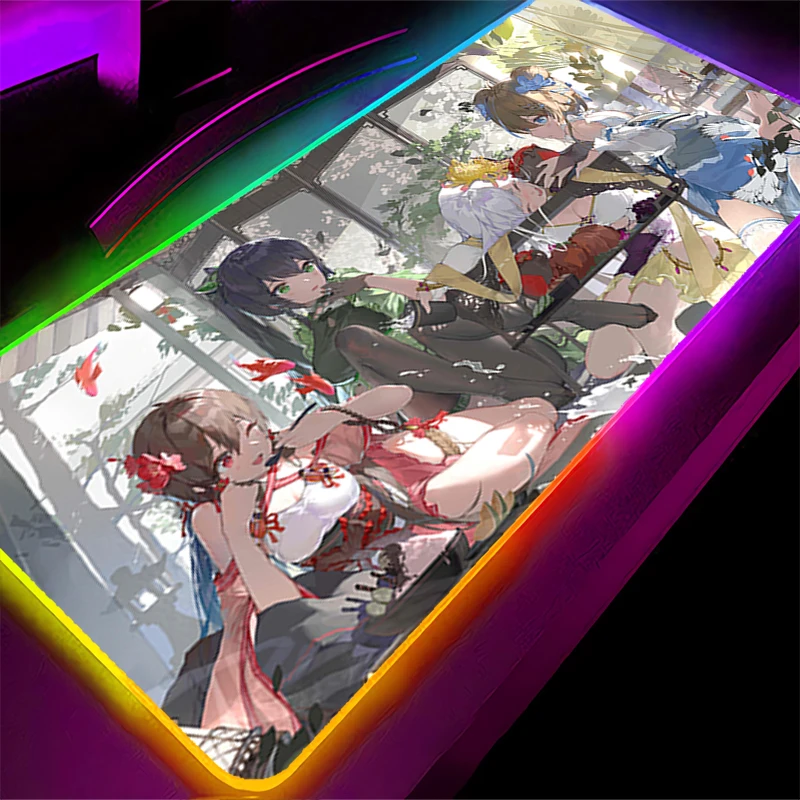 Tapis de souris LED RGB en caoutchouc, accessoires de jeu sur ordinateur, clavier, décoration de bureau, bureau, Style chinois, pour fille