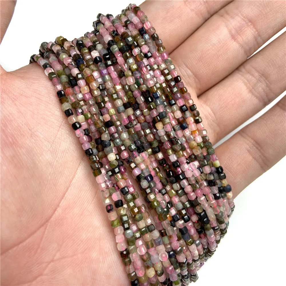 A+ Natural Faceted Stone Beads Small 2-3mm Square Pink Tourmaline Loose Spacer Bead For Jewelry Making Handmade DIY 15\