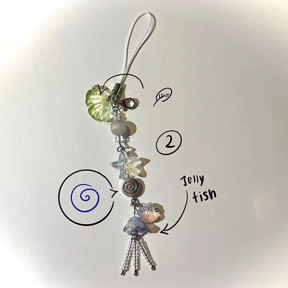 1Pcs Durable Summer Ocean Style Phone Charm Strap Seashell Jelly Fish Woman Bag Key Strap Lanyard Cute Girl Keychain Keycord
