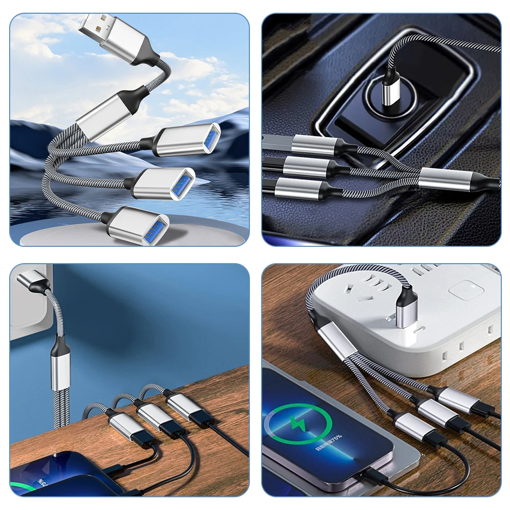 

3 Way Splitter 1 To 3 Port Multi-Port Hub Fast Charging Portable Adapter For Laptop High Speed Data Transfer Overheat