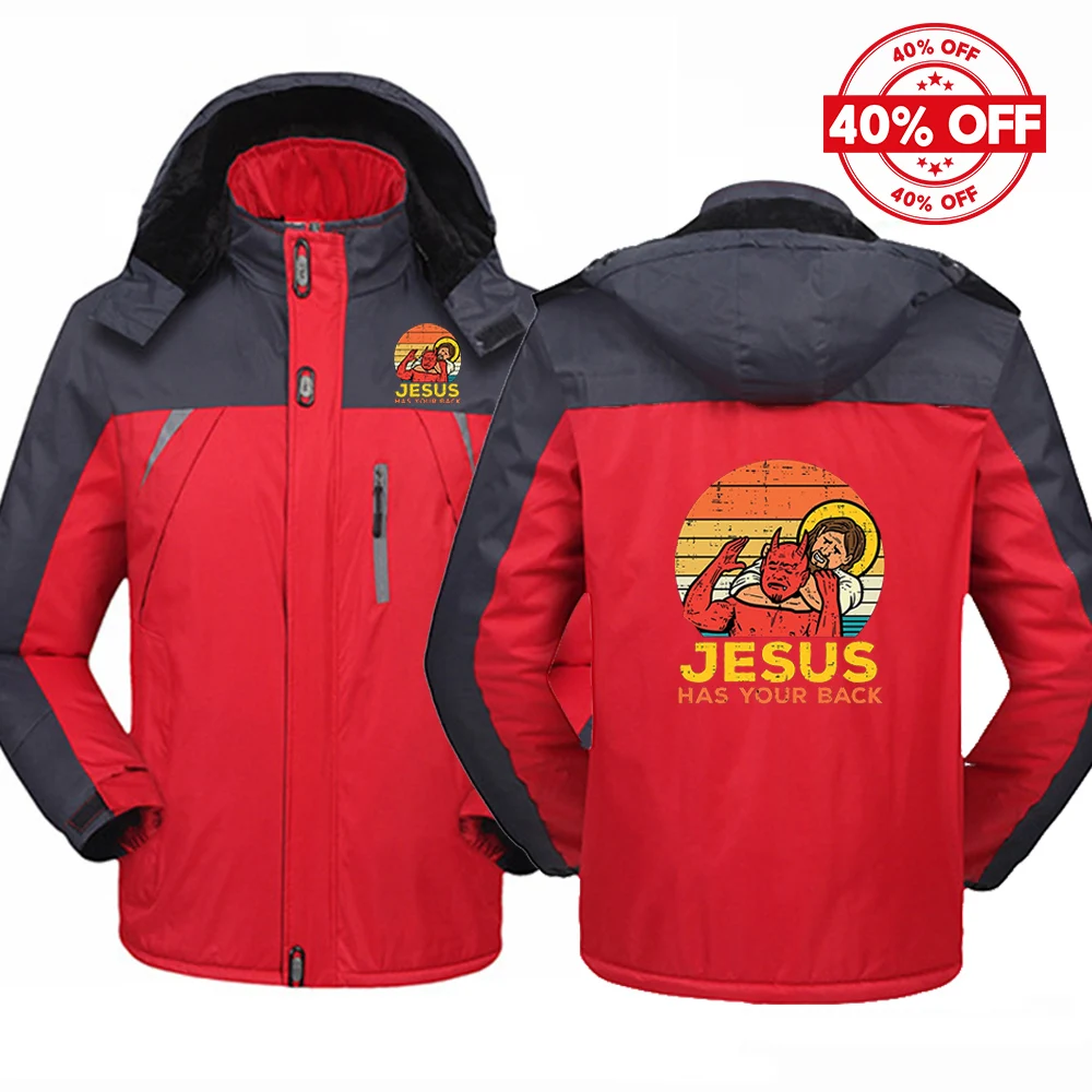 

2025 Versatile Hoodies Autumn And Winter Man's Windproof Coat Jesus Has Your Back Jiu Jitsu Retro Christian Logo Print Jacket