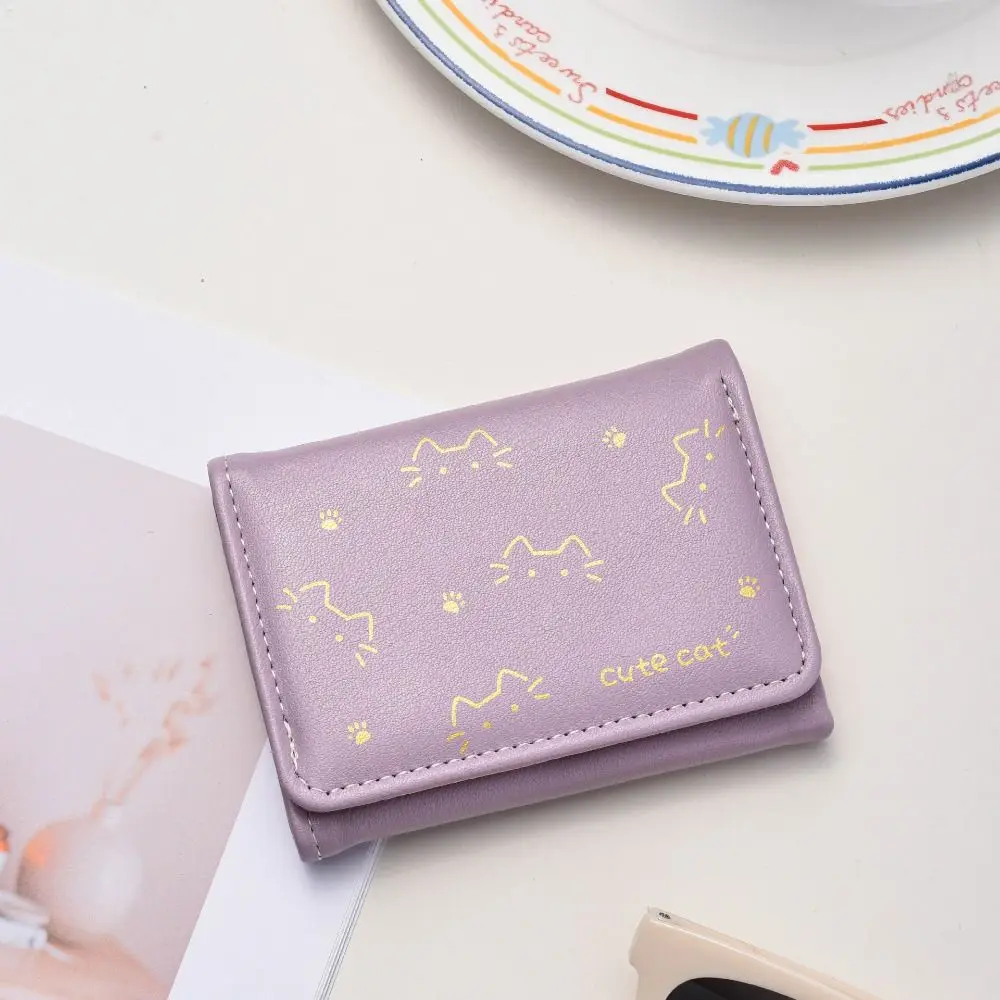 3 Folds Kitten Printed Wallet Cute Kitten Dog INS Style Short Cute Small Purse PU Leather Women Money Bags