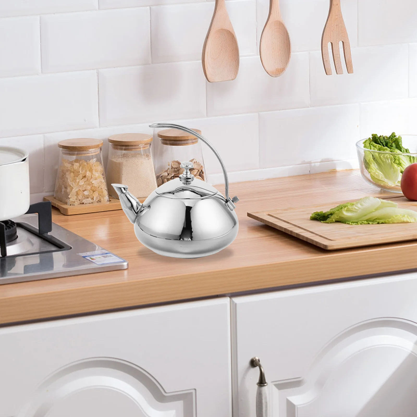 

1.5L Stainless Steel Teapot Induction Compatible Ergonomic Handle Built-In Filter For Home Office Loose Leaf Tea Kitchen Tea