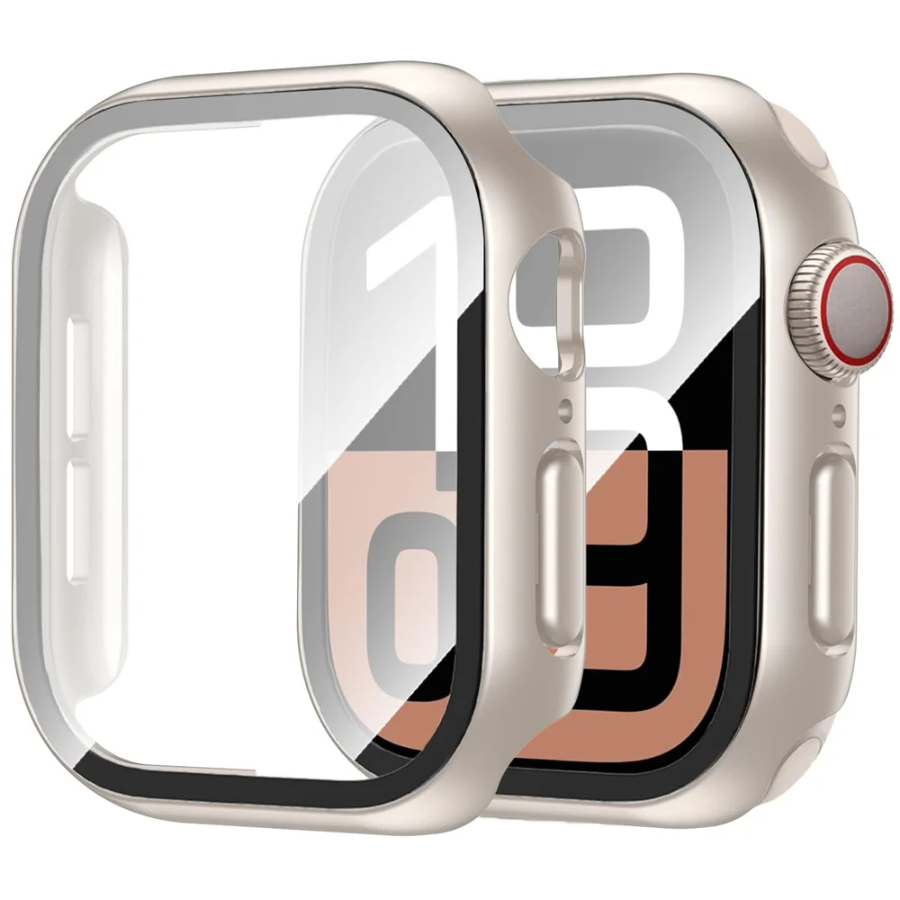 Gehäuse aus gehärtetem Glas für Apple Watch Serie 10 42mm 46mm 45mm 41mm 44mm 38-40mm PC Stoßstange Displays chutz folie Serie 9 8 7 6 5 4 se