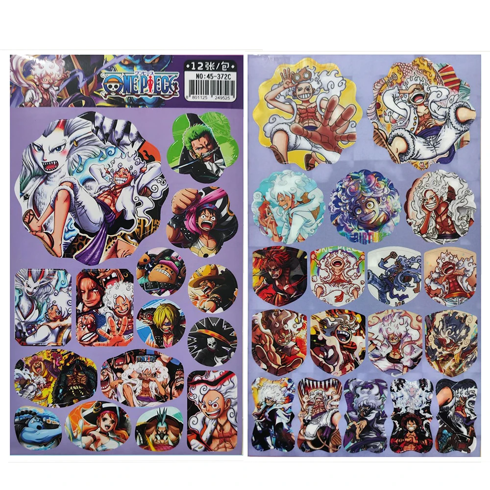 12 sheets One Piece Stickers Book DIY Fridge  Luffy Gear 5 Motorcycle Skateboard Graffiti Joke Sticker Decal Kid Toys Gift