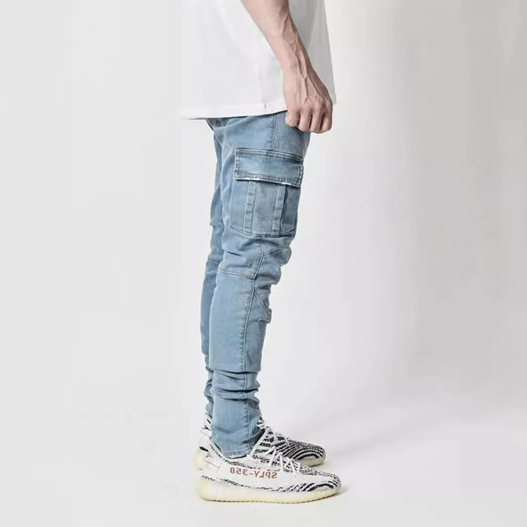 New Jeans Men's Side Pockets Small Feet Skinny Jeans Casual Overalls