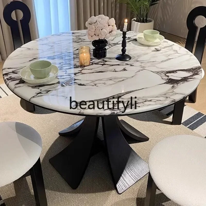 2003French marble dining table small apartment retro round table household butterfly bone medieval dining table