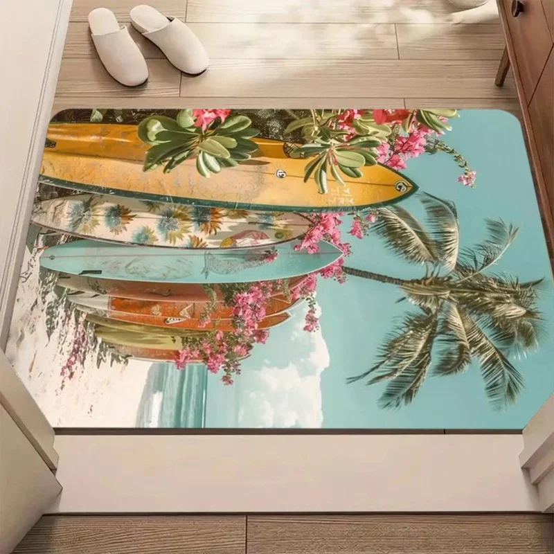 Pink Striped Leopard Bikini Print Door Mat Anti Slip Entrance Doormat Summer Beach Holiday Pattern Rug Entryway Home Decor