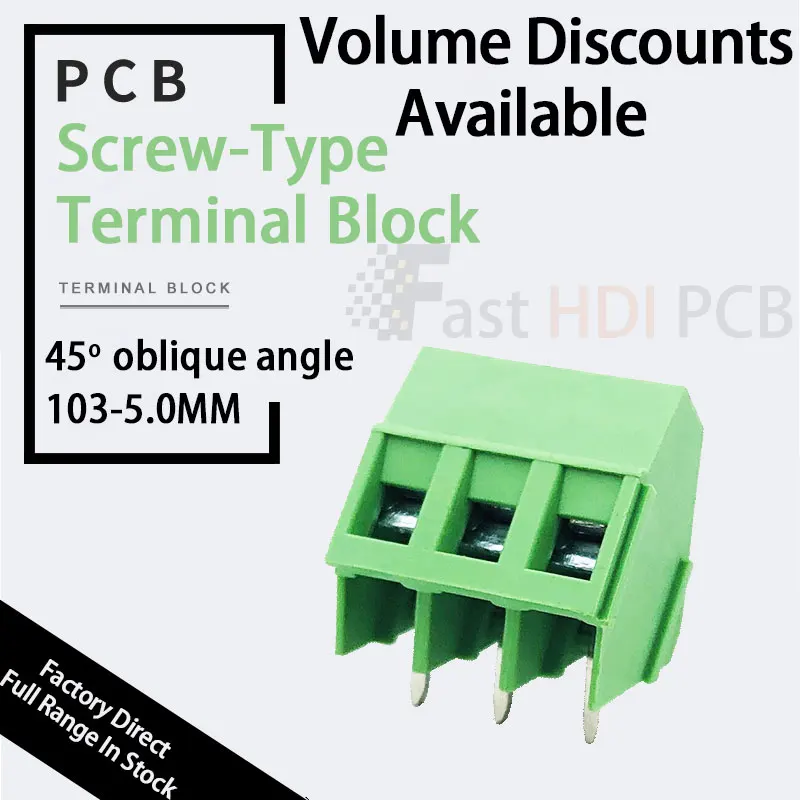 친환경 PCB 터미널 블록 103 시리즈 2P 3P 5.0mm 피치 - 45° 스크루 커넥터, 다단 연결 가능, DIN 레일 장착