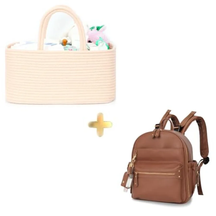 

miss fong Diaper Caddy Organizer - Portable Baby Diaper Organizer Baby Basket with Removable Dividers with Small Diaper Bag Min