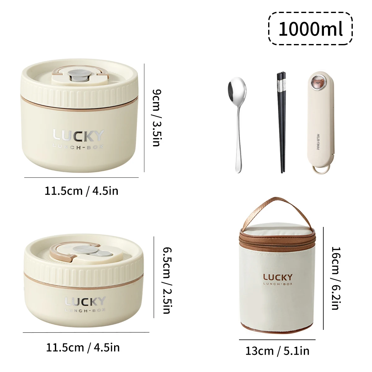 WORTHBUY Draagbare Geïsoleerde Lunchbox 304 Roestvrijstalen Bento Doos met Bestek & Thermische Zak Magnetron Lekvrije Voedselcontainer