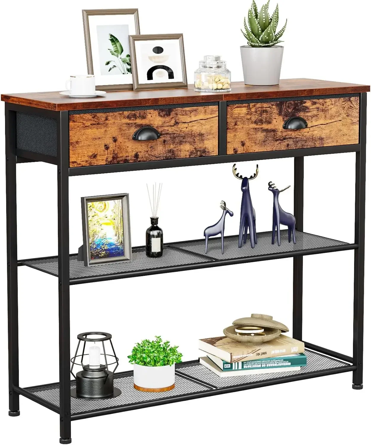 

Console Sofa Table with Storage Shelf, Small 30'' Entryway Table with 2 Fabric Drawers, Industrial Table for Entry Way NEW USA