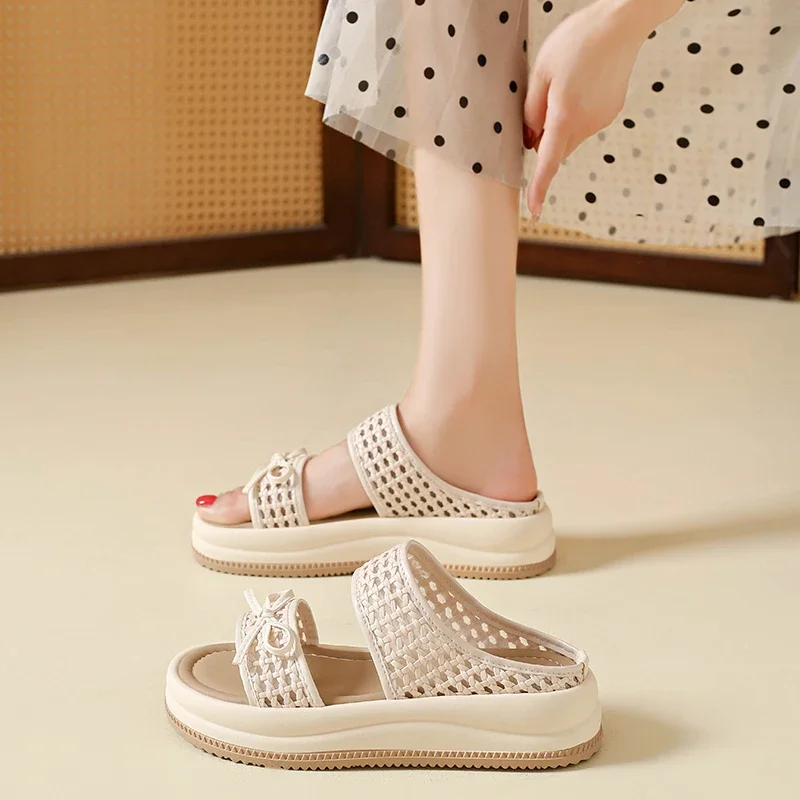 Low Key Elegant Ladies Summer Flat Slippers Simple Anti Slip Style Student Daily Leisure Casual Footwear
