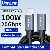 Unnlink USB C Extension Cable 20Gbps USB 3.2 Gen 2 PD 100W Charging Compatible Thunderbolt 3 for Macbook Samsung USB Hub Dock 8k